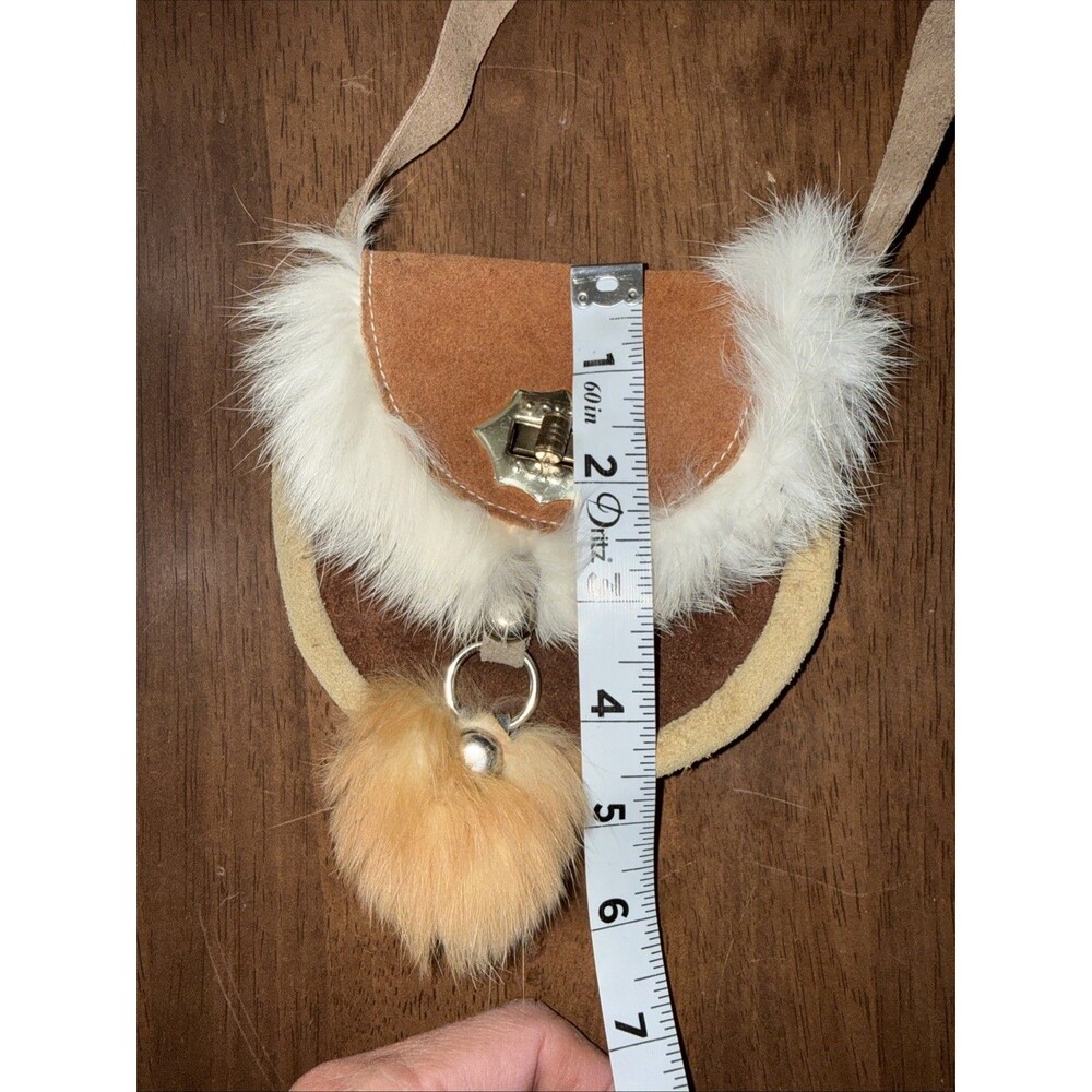 Boho Leather Bag Lot 2 Fringe Fur Shoulder Bag Mini Pouch Western Artisan Y2K - Picture 13 of 14